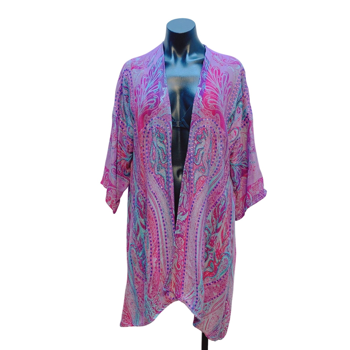 Soft Surroundings Womens Paisley Beaded Open Front Kimono Jacket S/M India