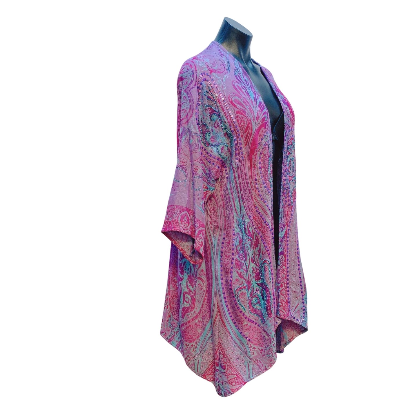 Soft Surroundings Womens Paisley Beaded Open Front Kimono Jacket S/M India