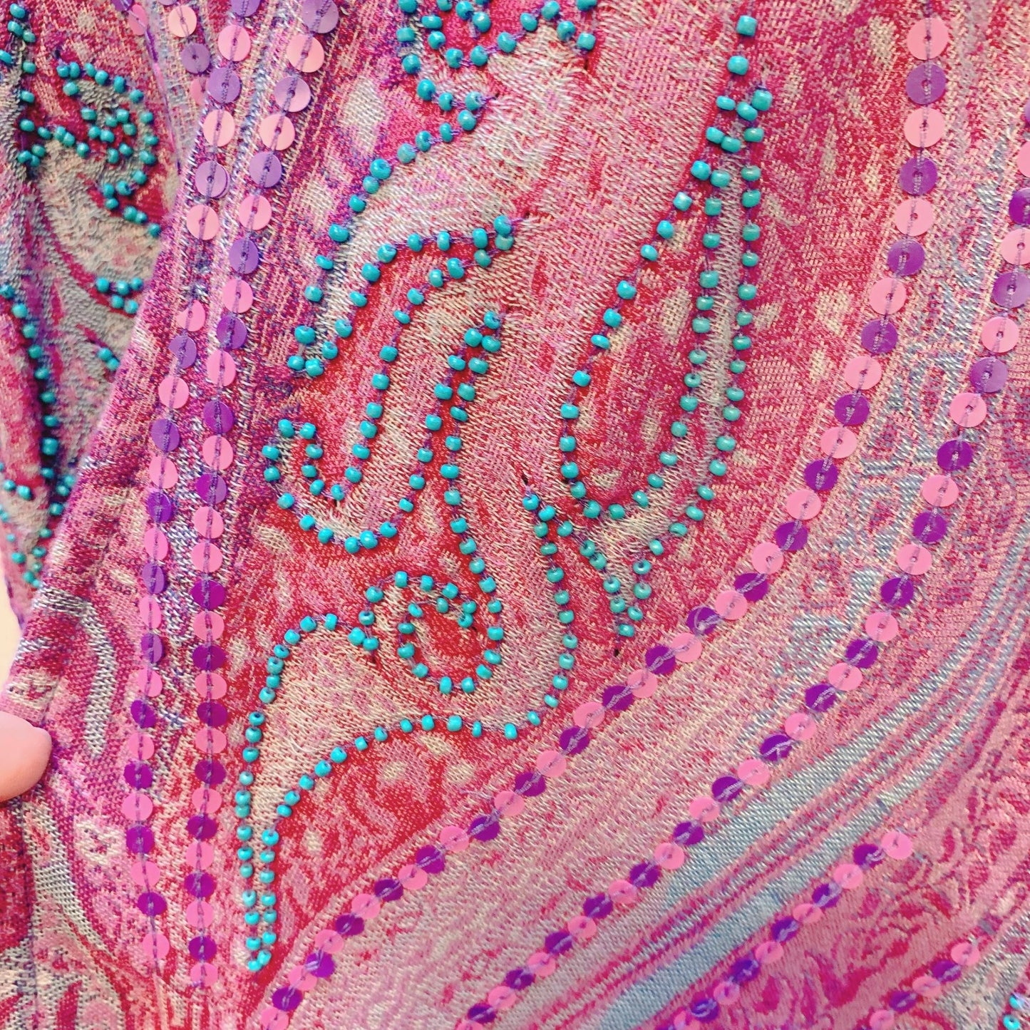 Soft Surroundings Womens Paisley Beaded Open Front Kimono Jacket S/M India