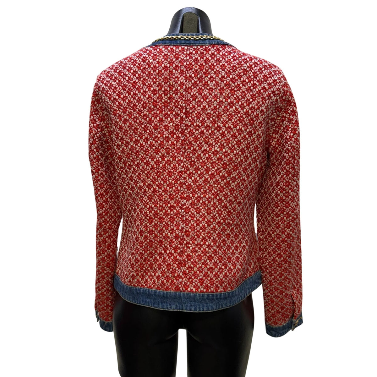 Boston Proper Red & Blue Tweed Jacket With Denim Trim Size 10