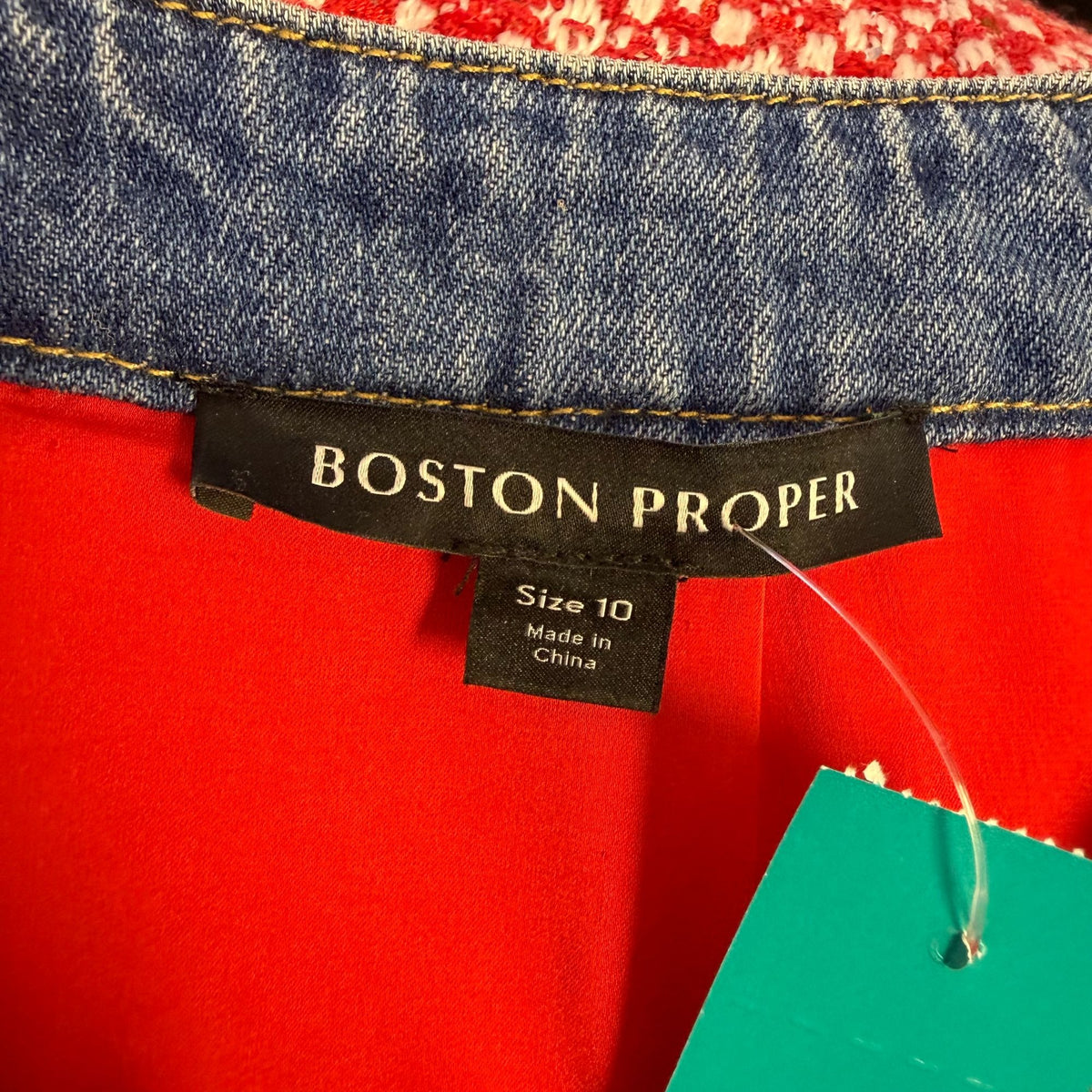 Boston Proper Red & Blue Tweed Jacket With Denim Trim Size 10