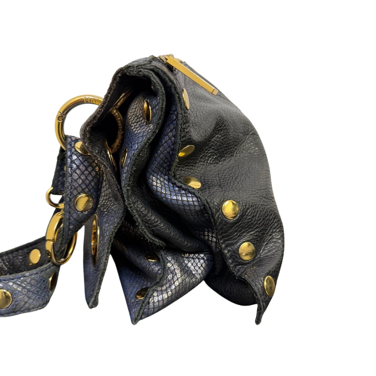 Hammitt Los Angeles Navy & Black Leather Crossbody Bag With Snake-Embossed