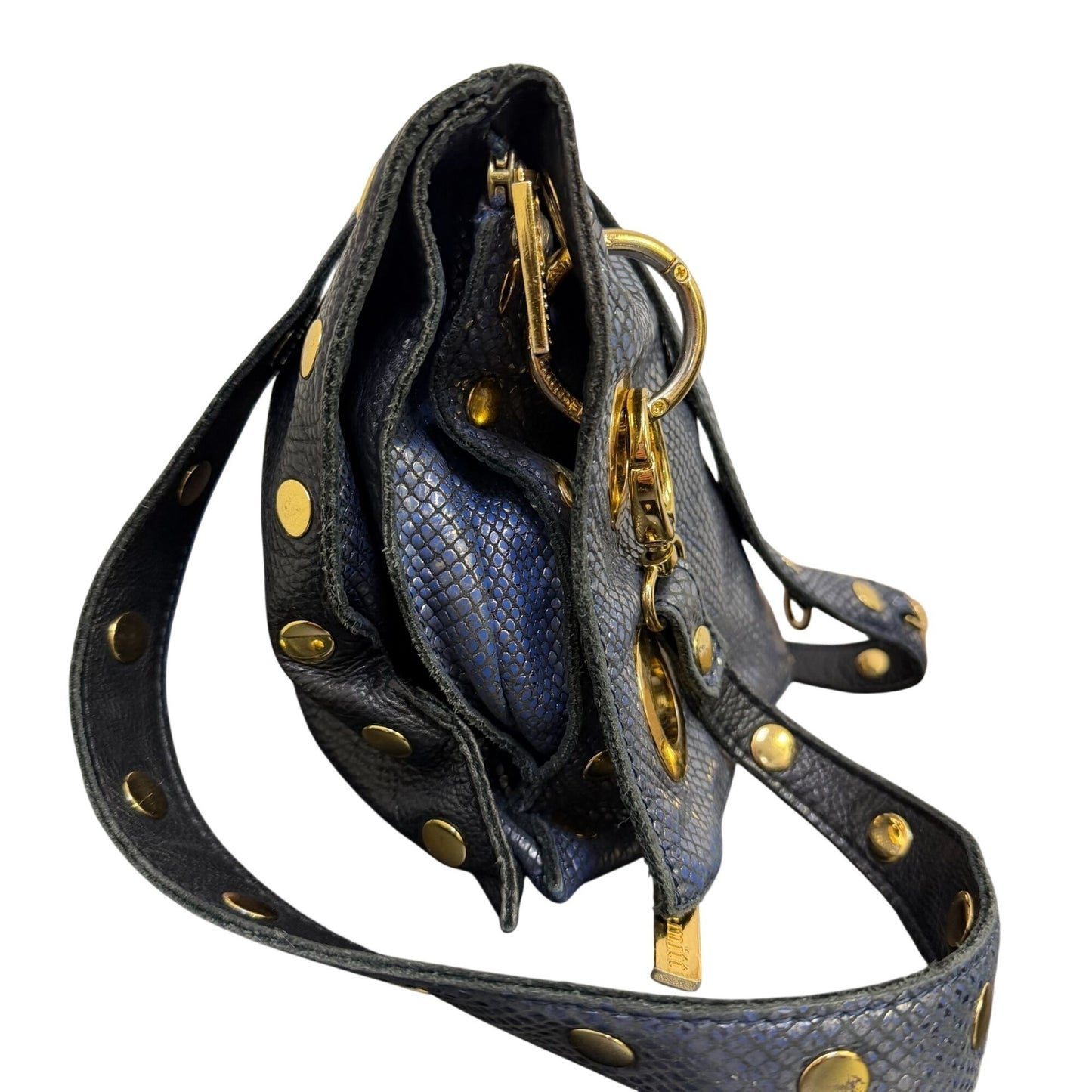Hammitt Los Angeles Navy & Black Leather Crossbody Bag With Snake-Embossed