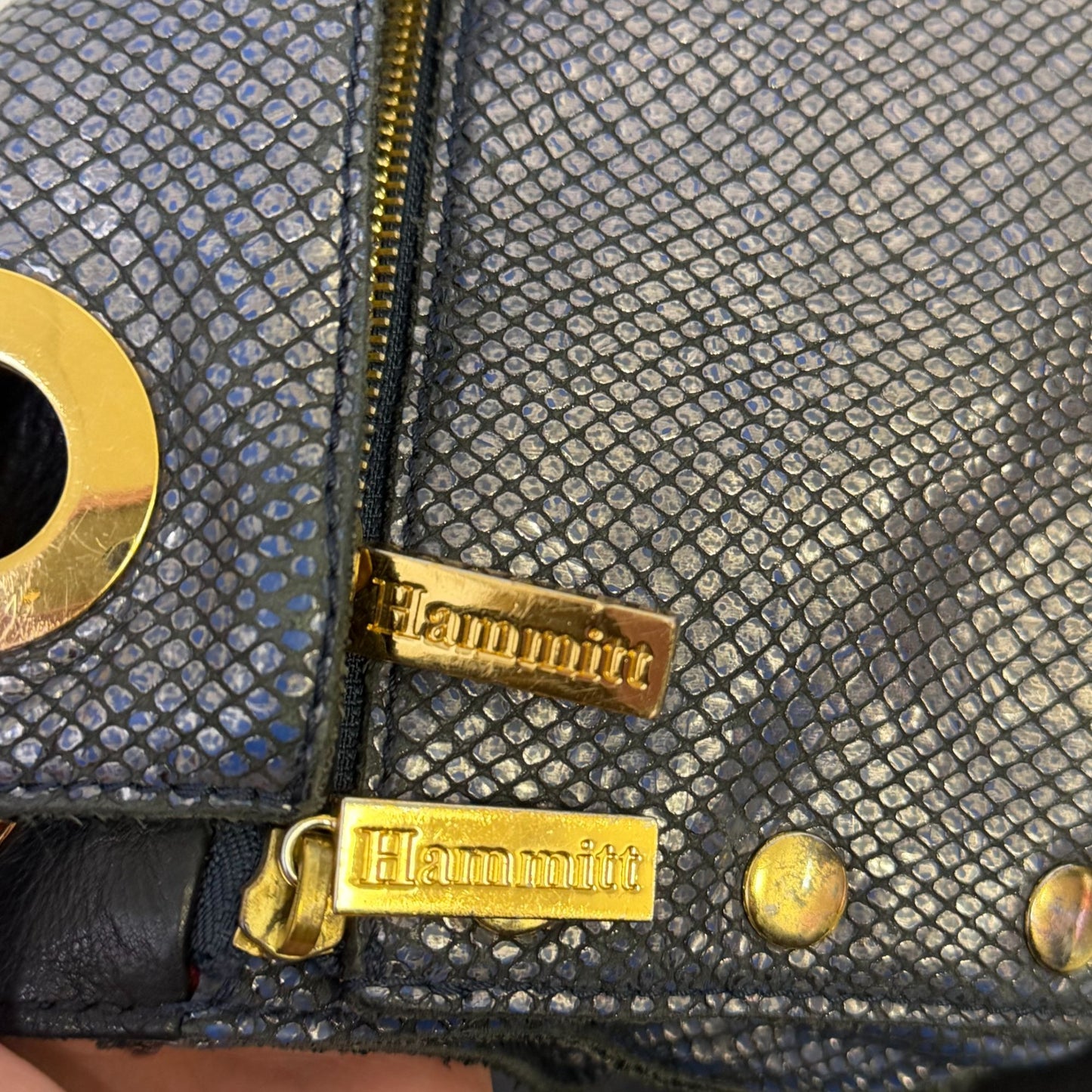 Hammitt Los Angeles Navy & Black Leather Crossbody Bag With Snake-Embossed