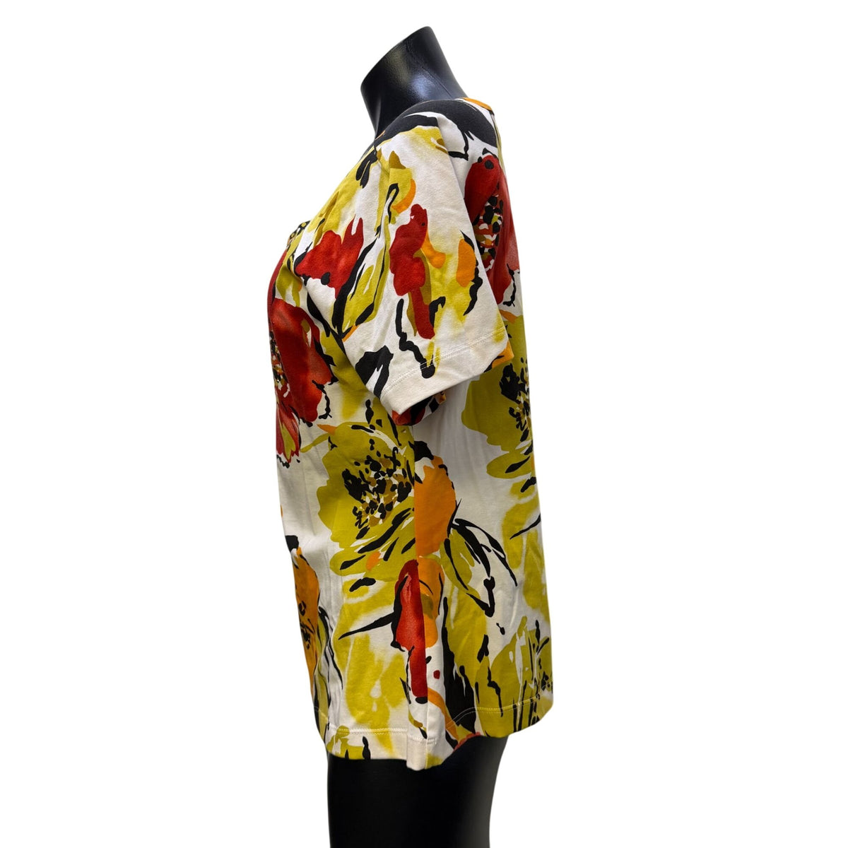 St. John Sport Floral Print Blouse Red Orange Black L