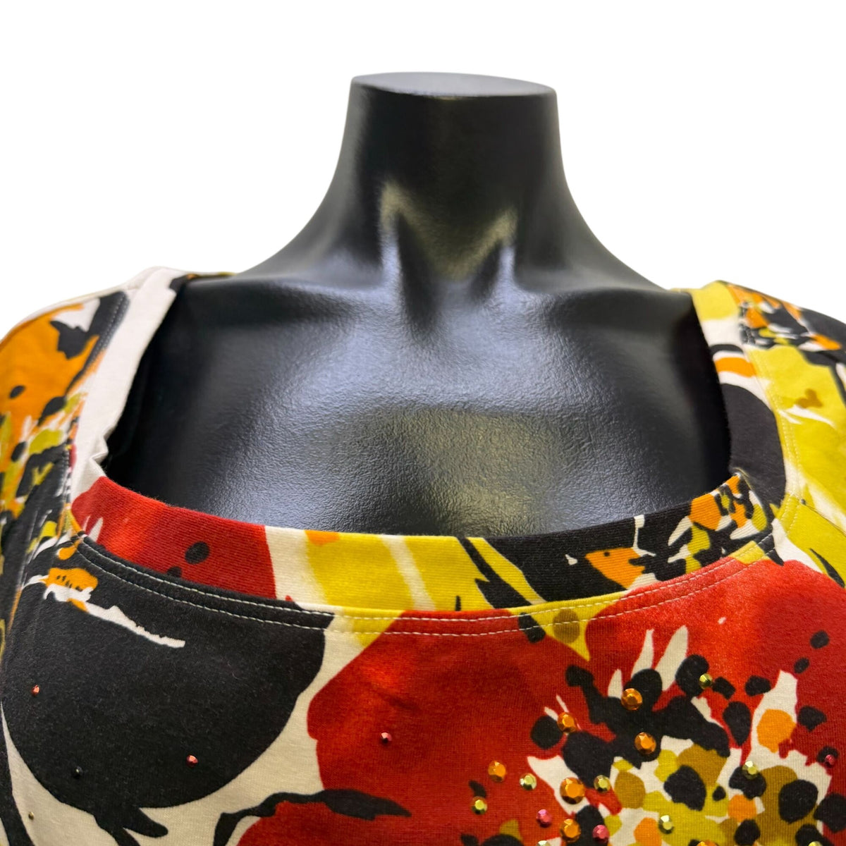 St. John Sport Floral Print Blouse Red Orange Black L