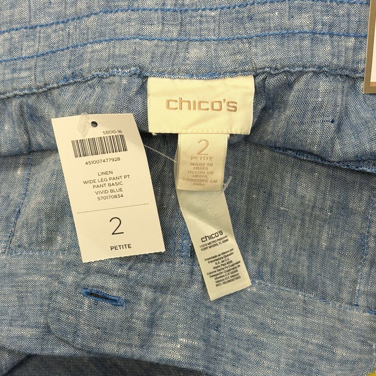 Chicos Linen Wide-Leg Pants Vivid Blue Size 2 Petite