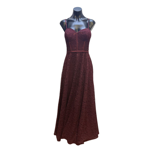 Jules & Cleo Burgundy Sequined Lace Gown w/Corset Back Size 4