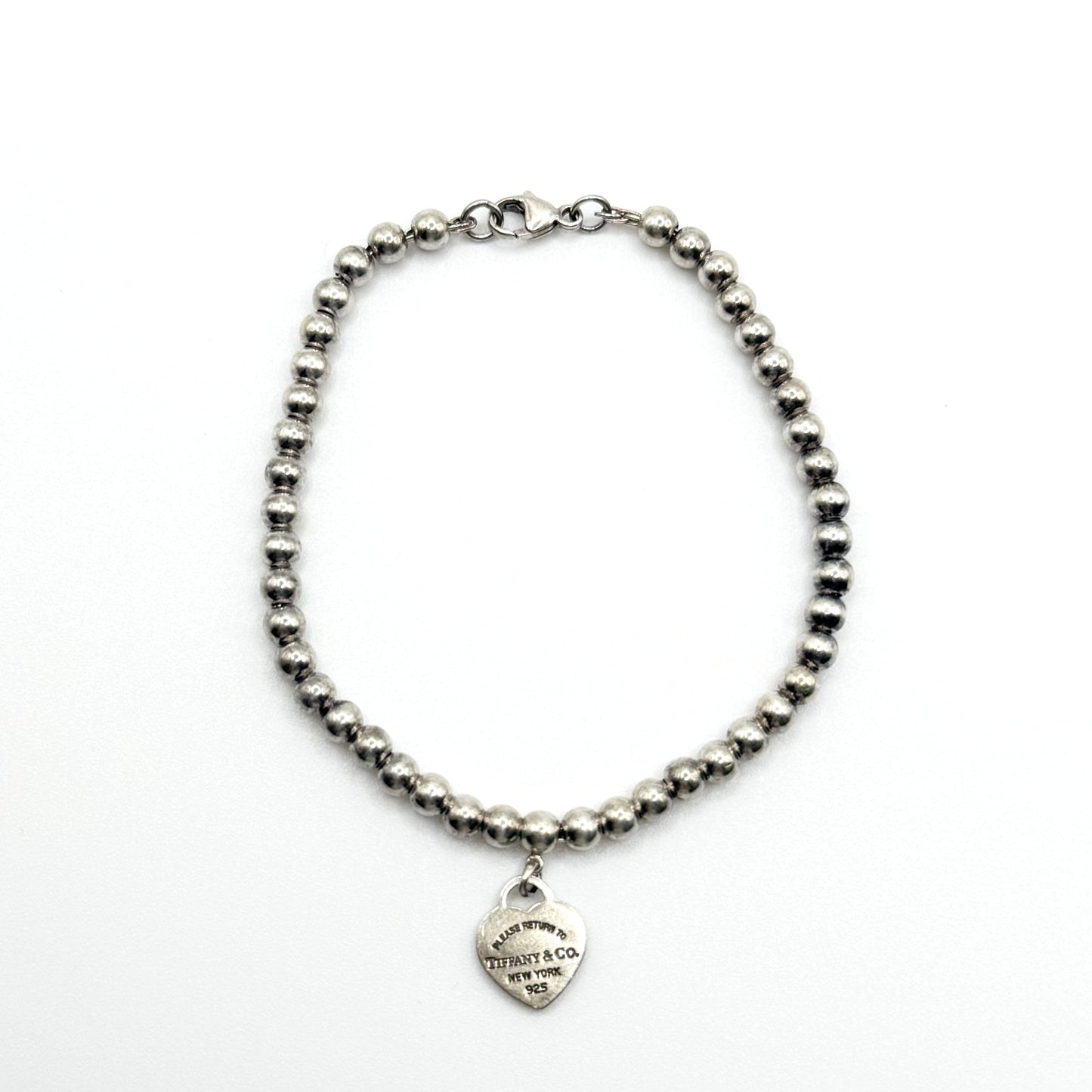 Tiffany & Co. Sterling Silver Heart Tag Bead Bracelet 925