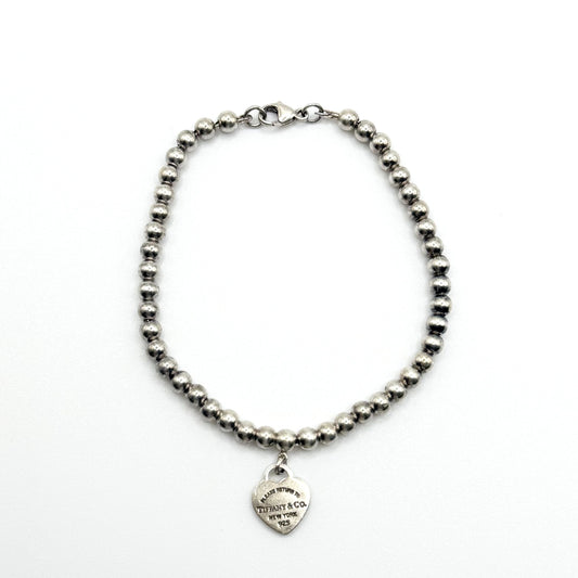 Tiffany & Co. Sterling Silver Heart Tag Bead Bracelet 925