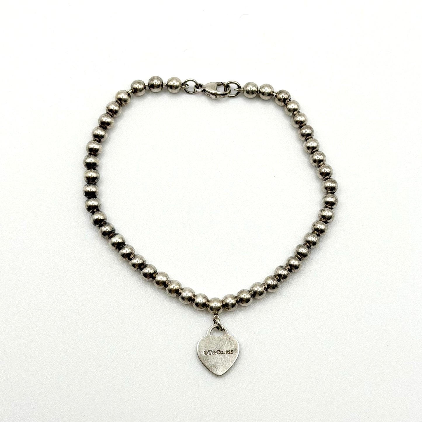 Tiffany & Co. Sterling Silver Heart Tag Bead Bracelet 925