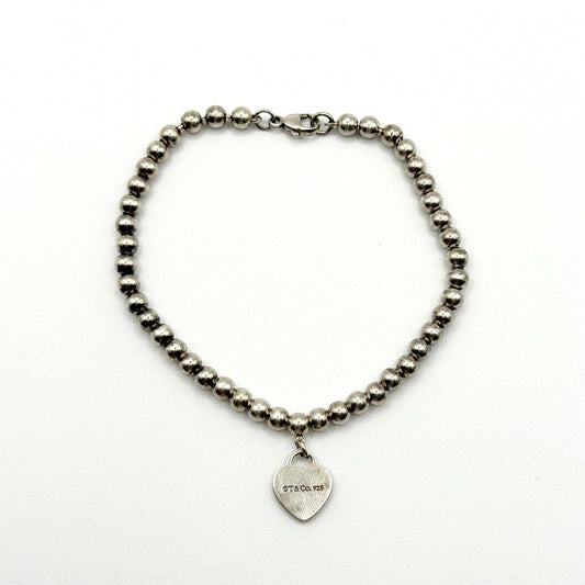 Tiffany & Co. Sterling Silver Heart Tag Bead Bracelet 925