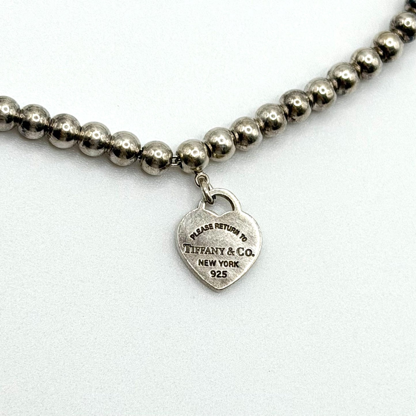 Tiffany & Co. Sterling Silver Heart Tag Bead Bracelet 925