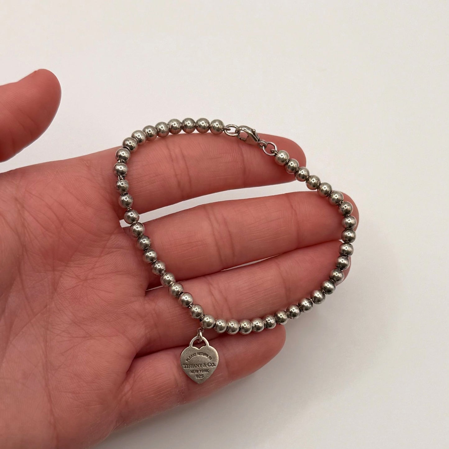 Tiffany & Co. Sterling Silver Heart Tag Bead Bracelet 925