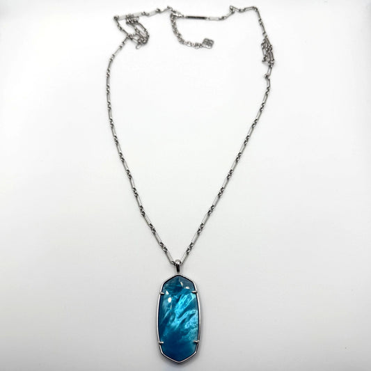 Kendra Scott Silver Tone Long Necklace With Blue Pendant