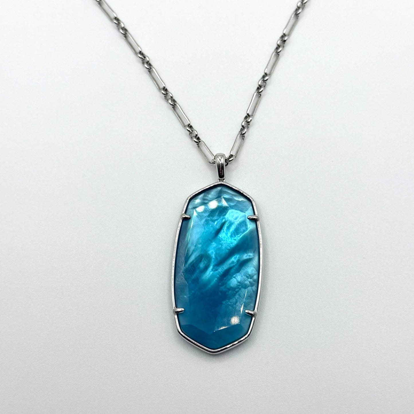 Kendra Scott Silver Tone Long Necklace With Blue Pendant
