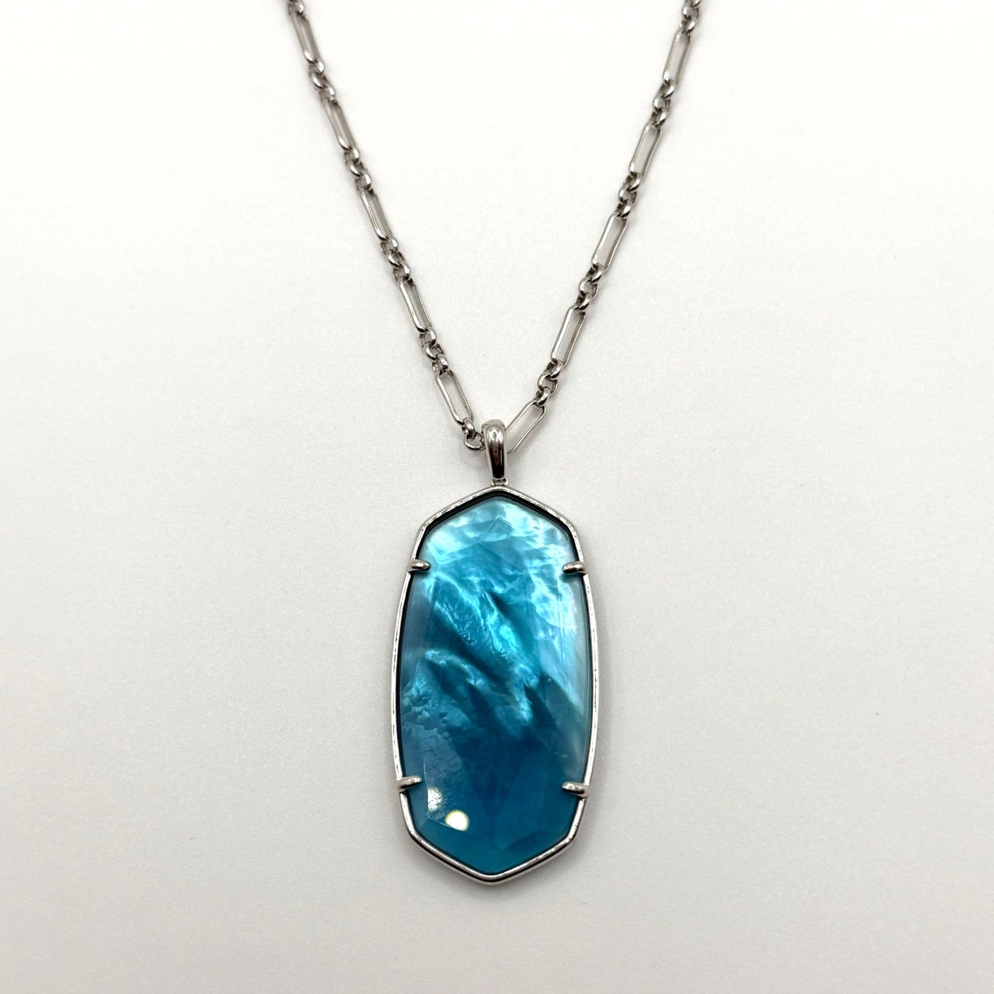 Kendra Scott Silver Tone Long Necklace With Blue Pendant