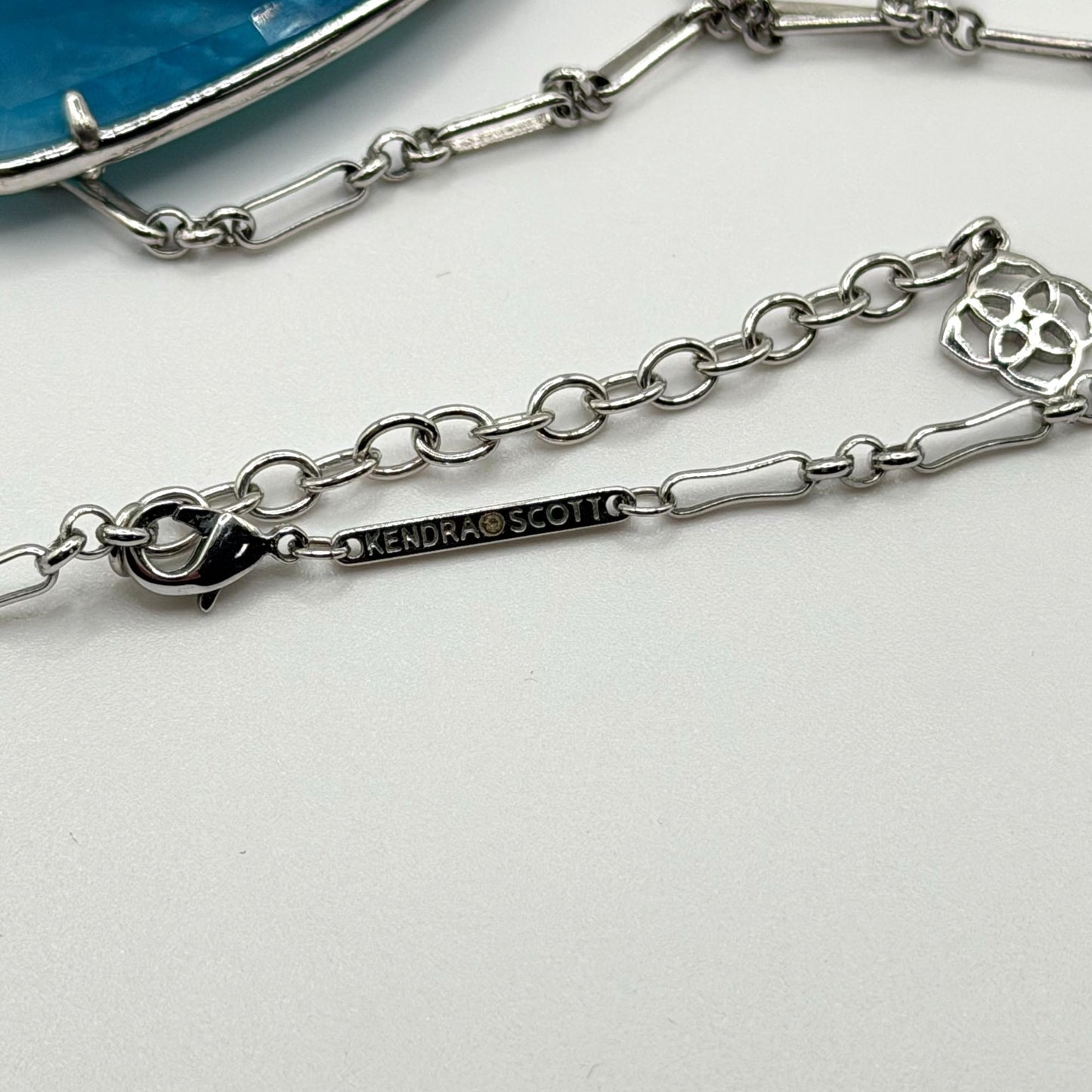 Kendra Scott Silver Tone Long Necklace With Blue Pendant