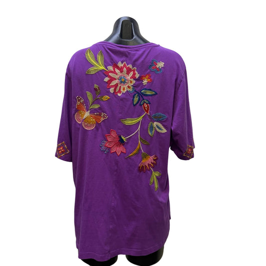 NWT Johnny Was Purple Floral Butterfly Embroidered Blouse XL
