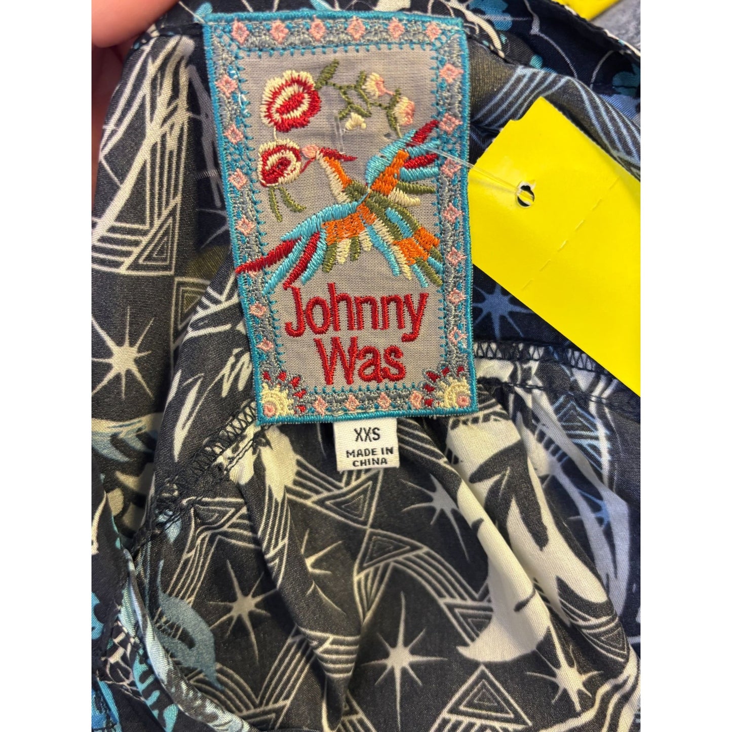 Johnny Was Blue Silk Floral Printed Button-Up Blouse XXS