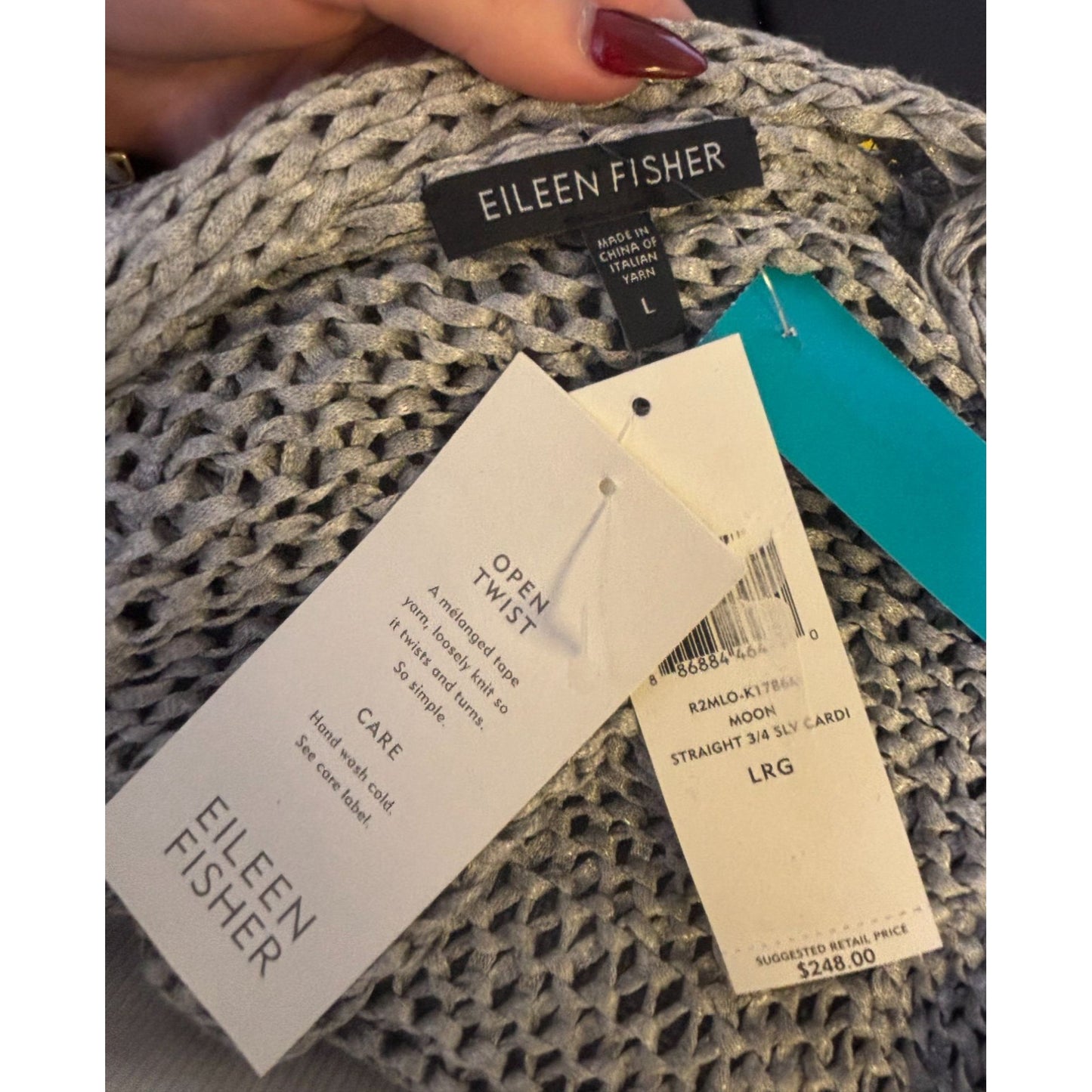 NWT Eileen Fisher Open Twist Moon Straight Cardigan Gray L