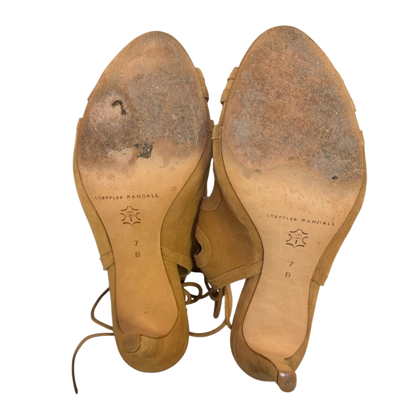 Loeffler Randall Tan Suede Lace-Up Strappy Heel Sandals Size 7