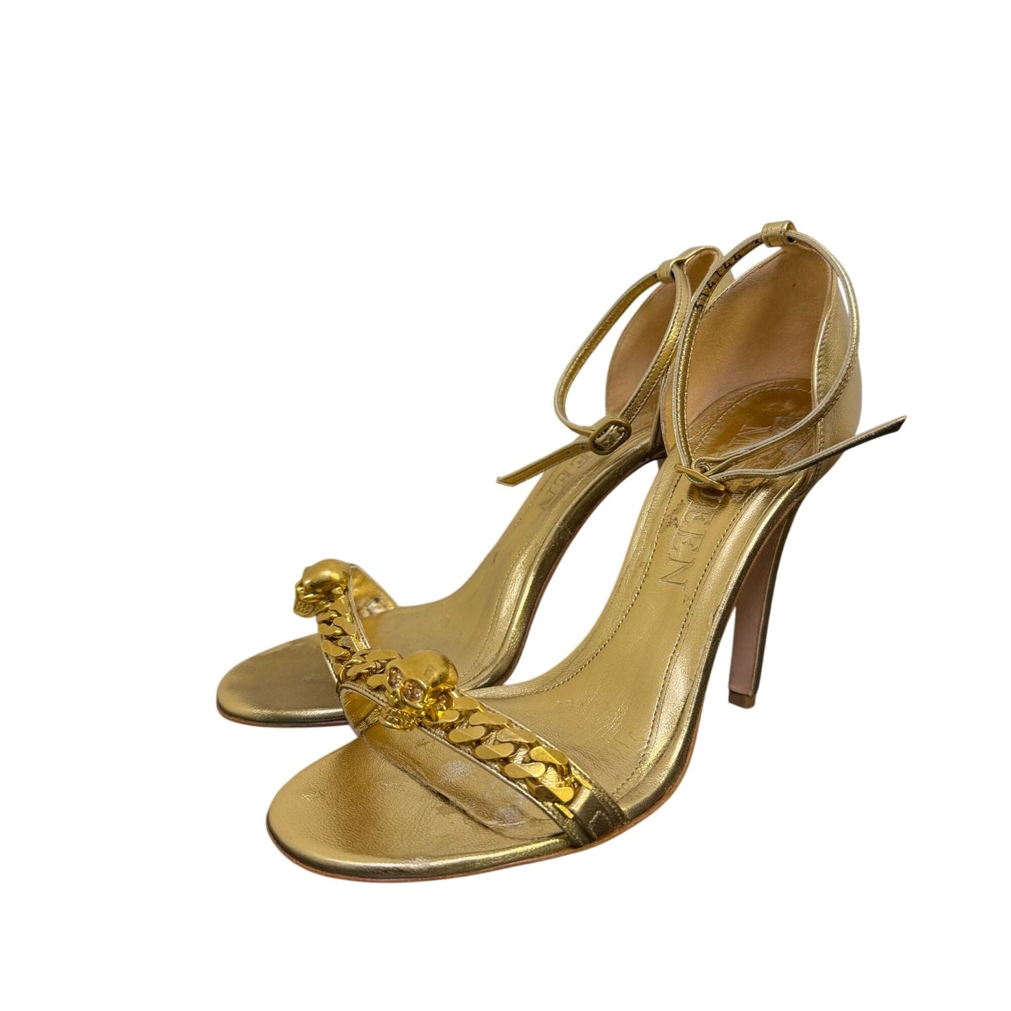Alexander McQueen Gold Jeweled Skull Chain Detail Heels Size 6