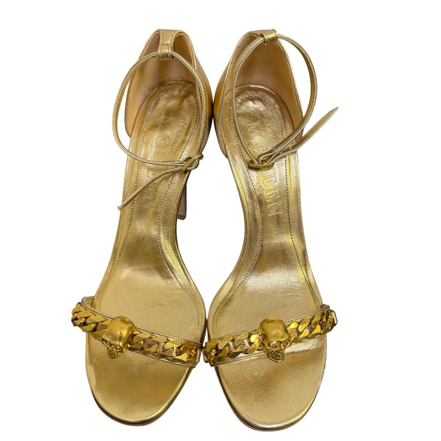 Alexander McQueen Gold Jeweled Skull Chain Detail Heels Size 6