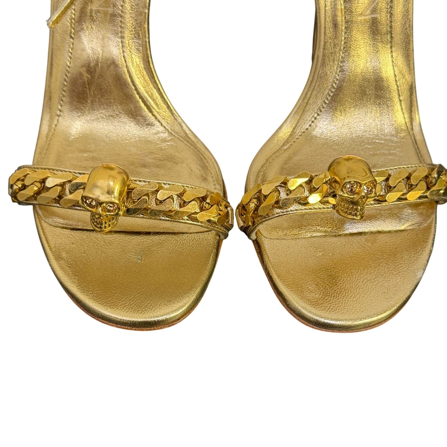 Alexander McQueen Gold Jeweled Skull Chain Detail Heels Size 6