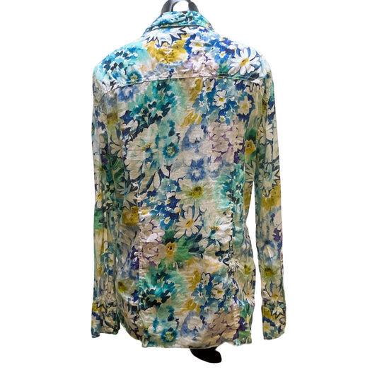 Cino Womens Floral Button-Up 100% Cotton Shirt Blouse Large Blue