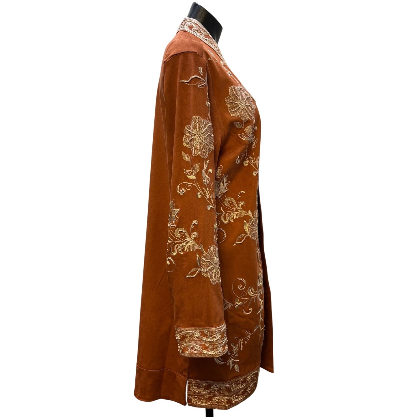 NWT Soft Surroundings Embroidered Faux Suede Kimono Jacket Orange M