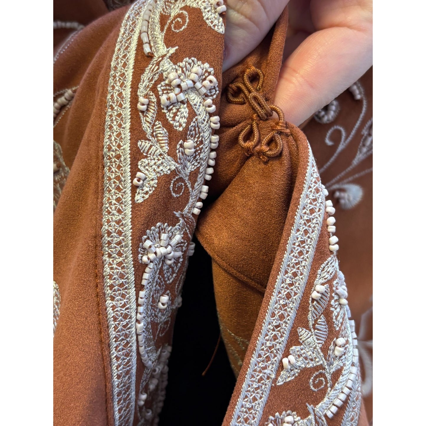 NWT Soft Surroundings Embroidered Faux Suede Kimono Jacket Orange M