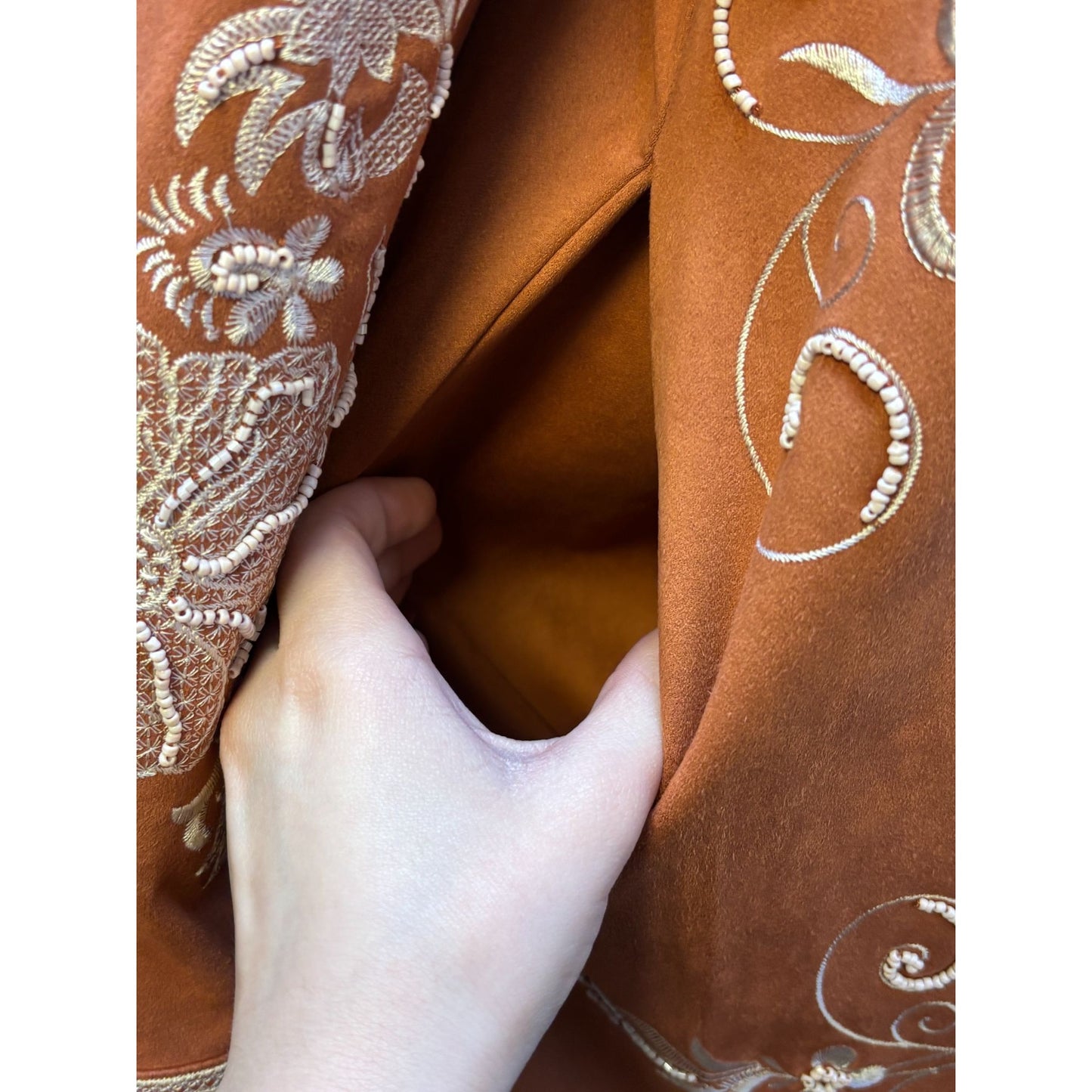 NWT Soft Surroundings Embroidered Faux Suede Kimono Jacket Orange M