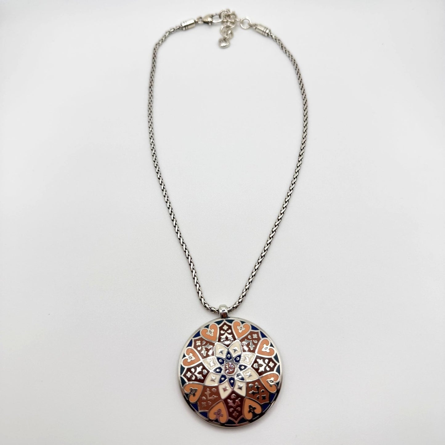 Brighton Zahra Pink Crystal Round Disc Pendant Silver-Tone Necklace