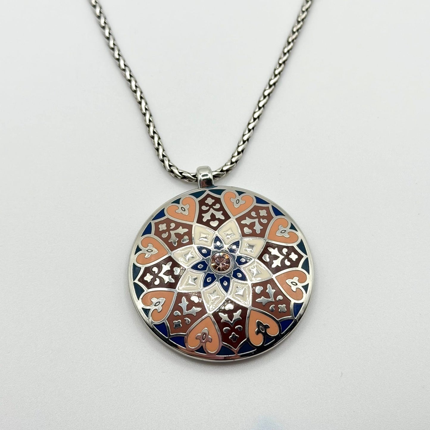 Brighton Zahra Pink Crystal Round Disc Pendant Silver-Tone Necklace