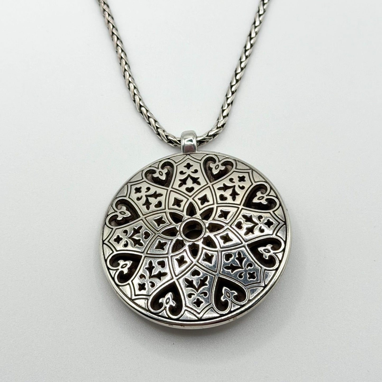 Brighton Zahra Pink Crystal Round Disc Pendant Silver-Tone Necklace