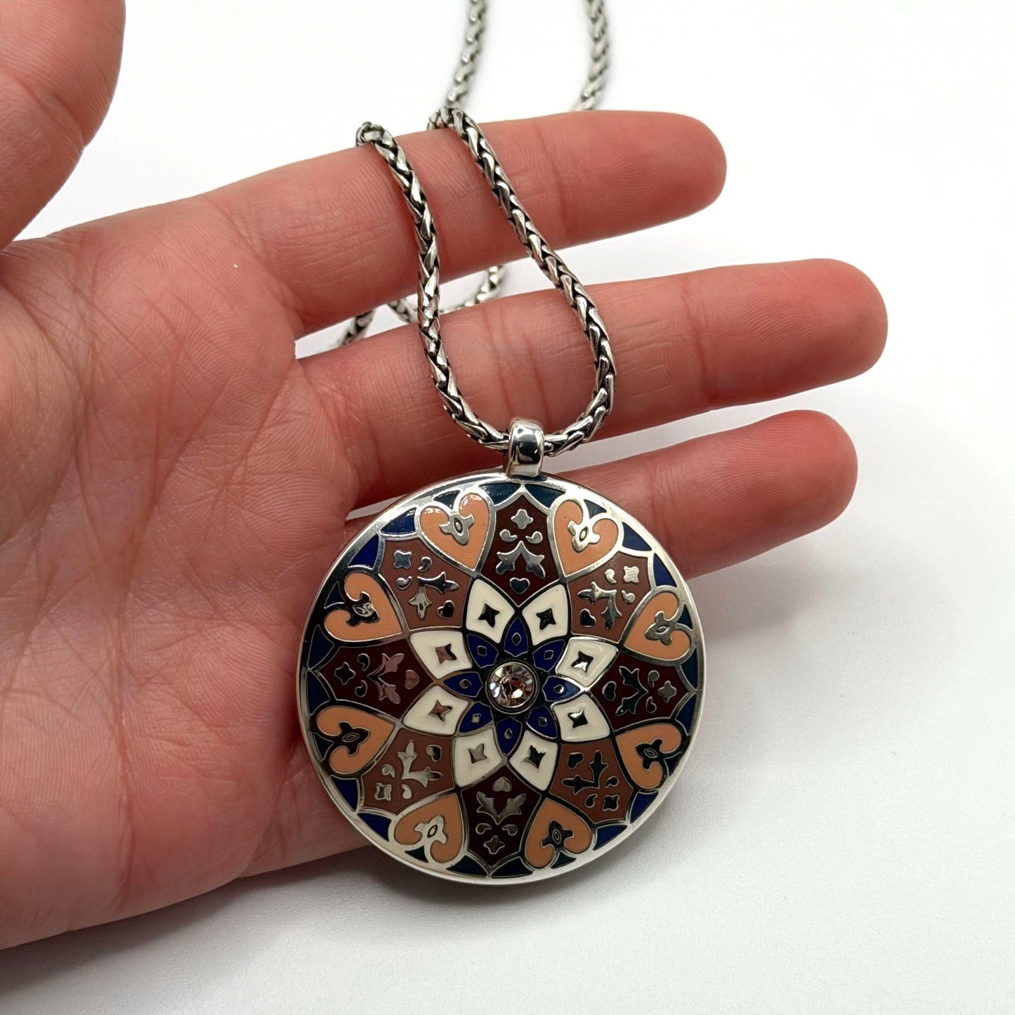Brighton Zahra Pink Crystal Round Disc Pendant Silver-Tone Necklace