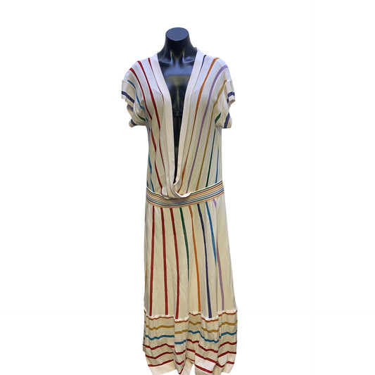 Marella Multicolored Striped Knit Dress V-Neckline Short Sleeves 2X