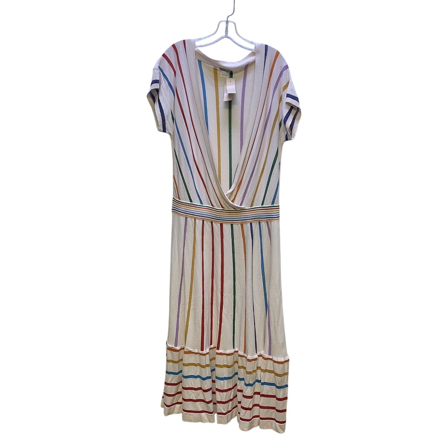 Marella Multicolored Striped Knit Dress V-Neckline Short Sleeves 2X