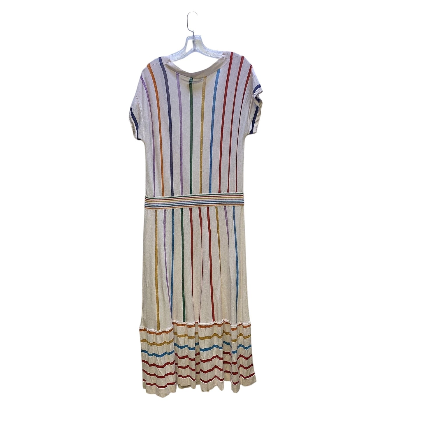 Marella Multicolored Striped Knit Dress V-Neckline Short Sleeves 2X