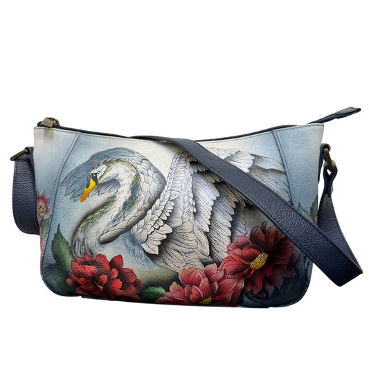 Anuscka Swan Floral Leather Crossbody Handbag With Artistic Design