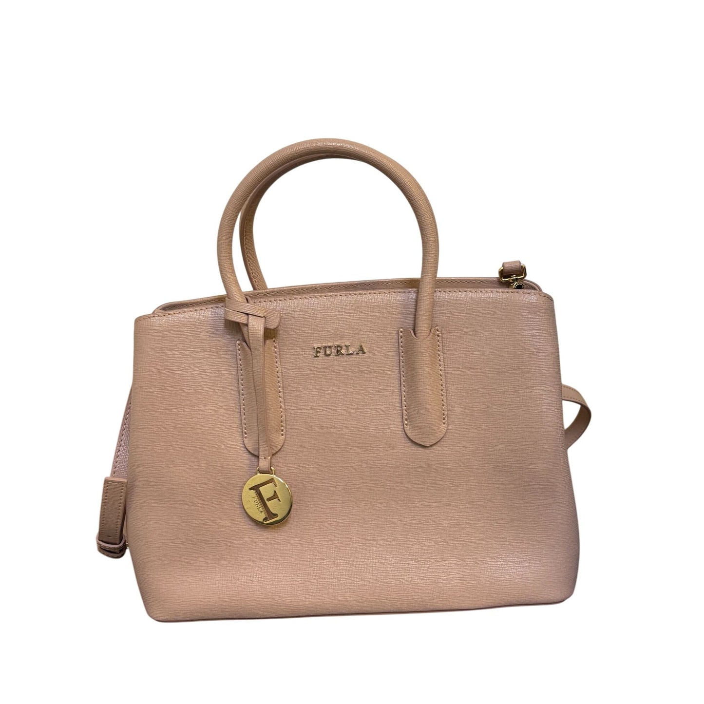 Furla Blush Pink Leather Handbag With Adjustable Crossbody Strap