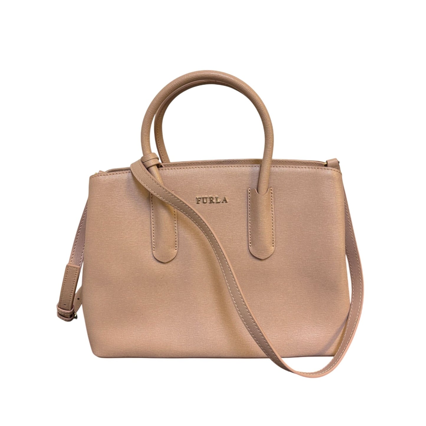 Furla Blush Pink Leather Handbag With Adjustable Crossbody Strap