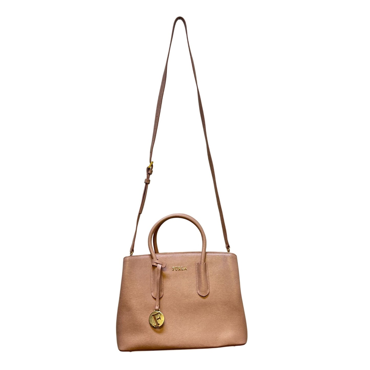 Furla Blush Pink Leather Handbag With Adjustable Crossbody Strap