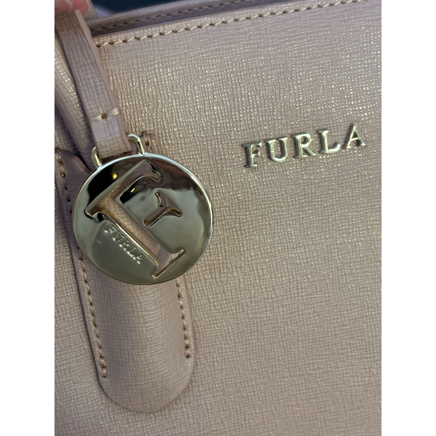 Furla Blush Pink Leather Handbag With Adjustable Crossbody Strap
