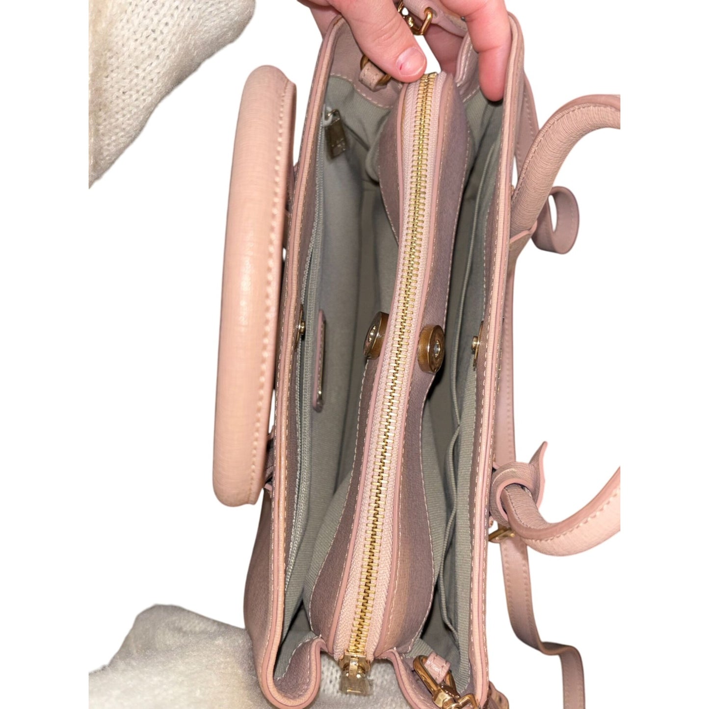 Furla Blush Pink Leather Handbag With Adjustable Crossbody Strap