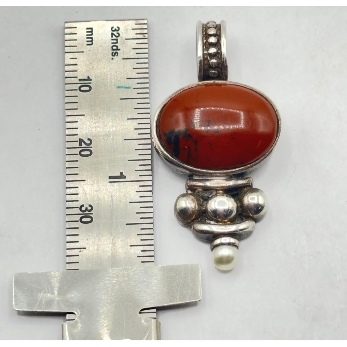 Sterling Silver Jasper & Pearl Pendant 925