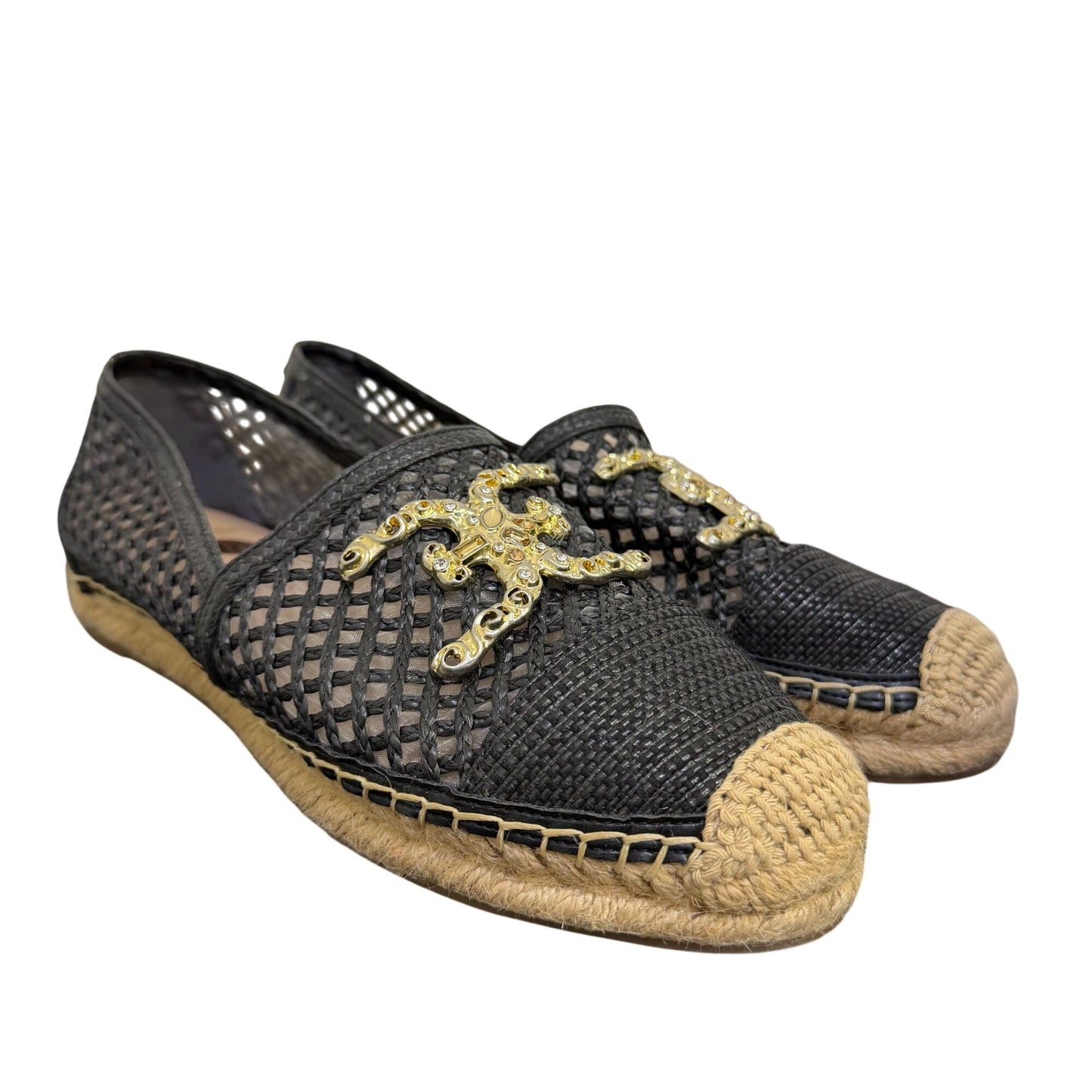 NWOT Sam Edelman Black Mesh Espadrilles With Gold Embellishments Size 10