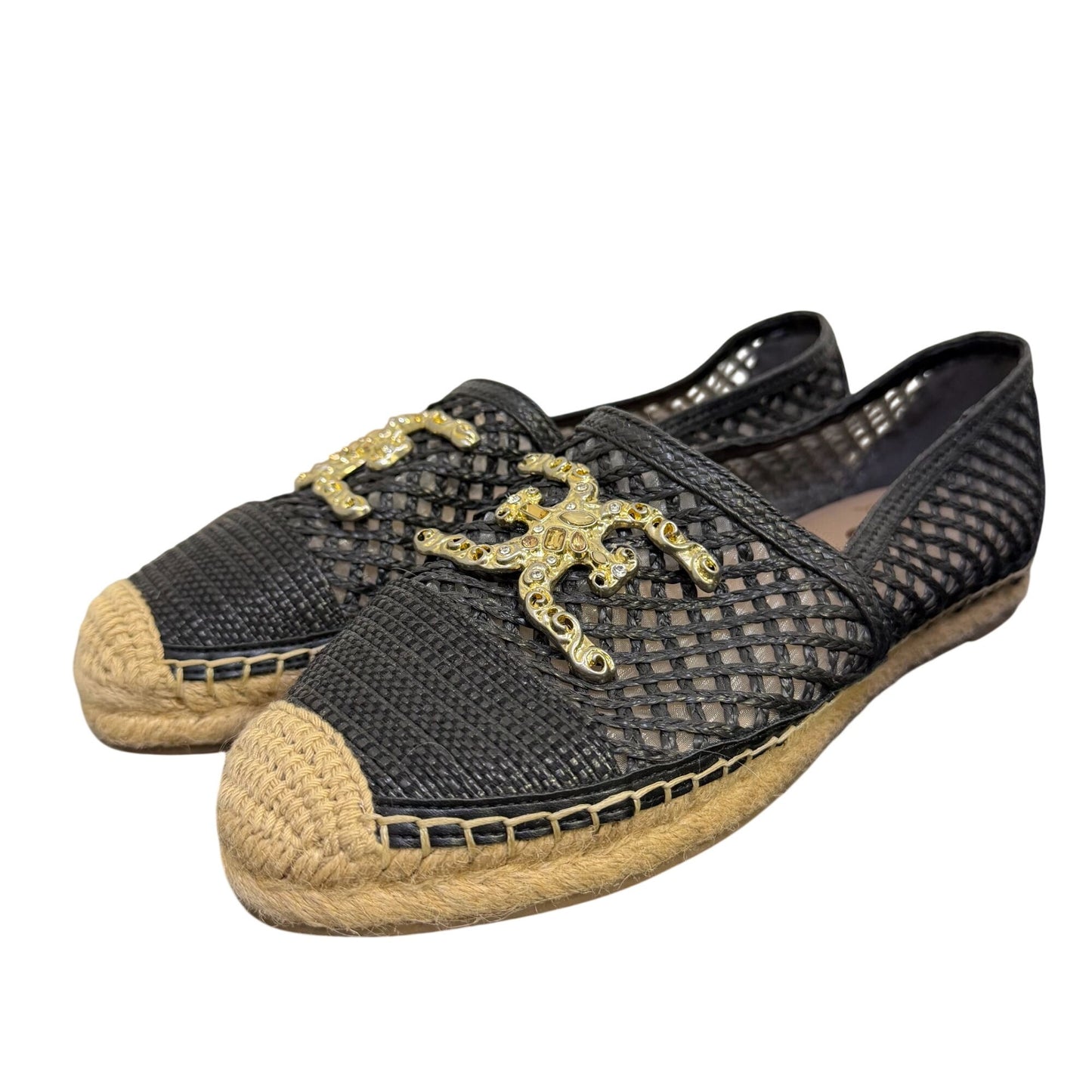 NWOT Sam Edelman Black Mesh Espadrilles With Gold Embellishments Size 10