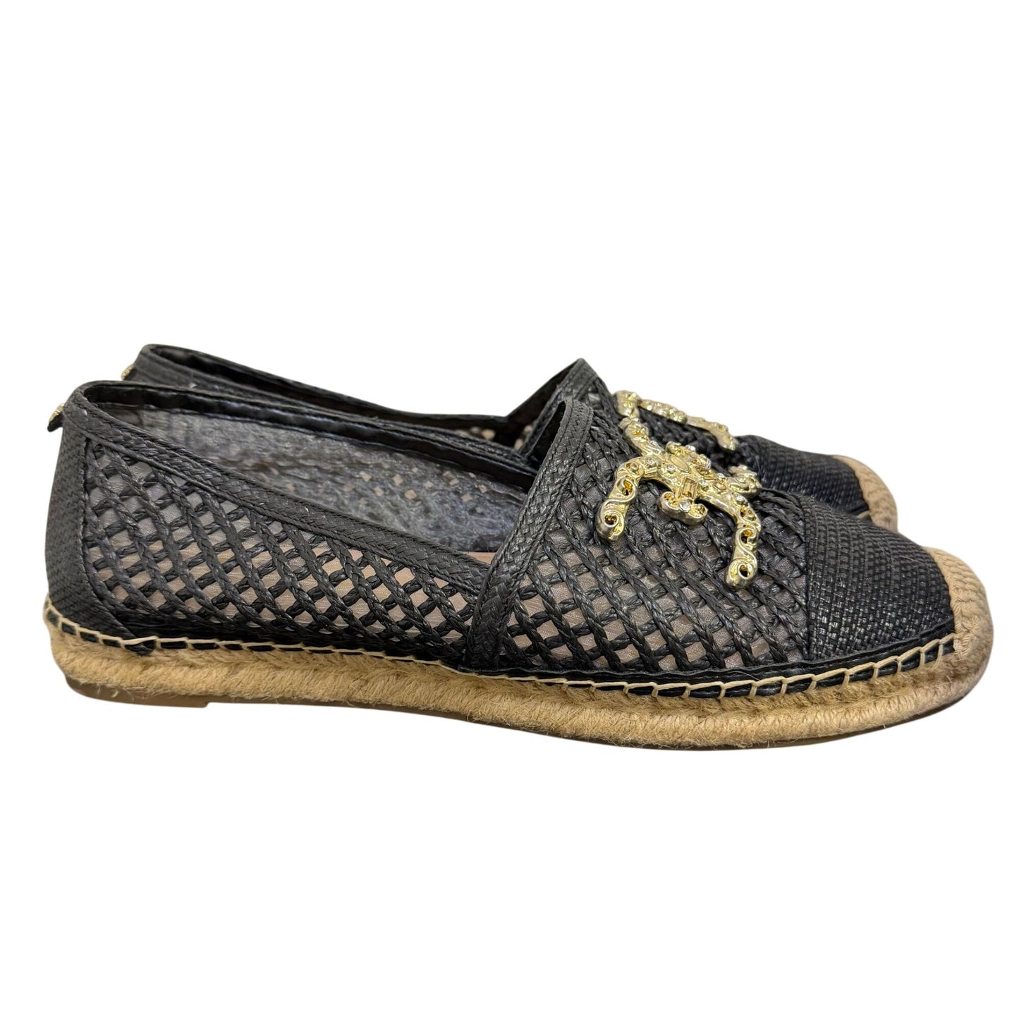 NWOT Sam Edelman Black Mesh Espadrilles With Gold Embellishments Size 10